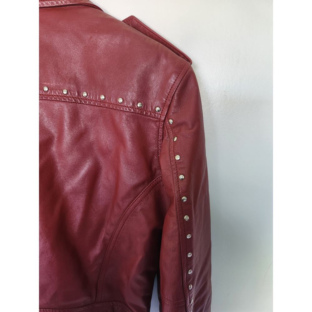Harley Davidson Women's Red Leather Biker Jacket Size Small Studded Zippers - Picture 12 of 16